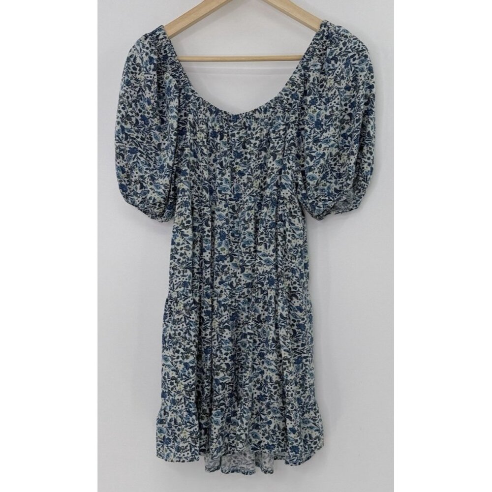 Wild Fable Off The Shoulder Floral Puff Sleeve Blue Mini Dress Sz S‎ Cottagecore - Picture 3 of 11
